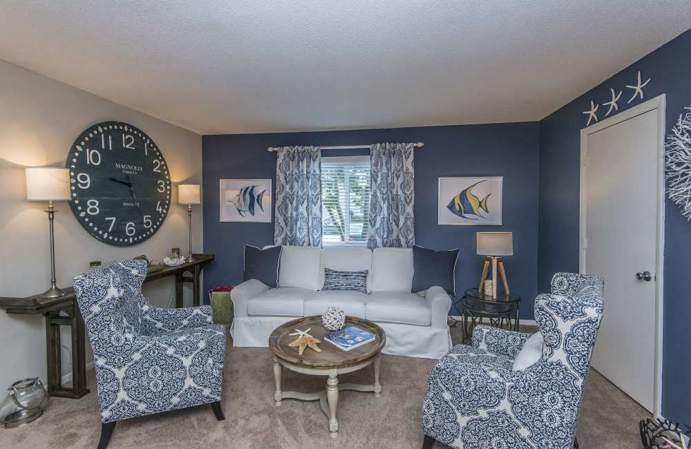 Modern living room at James Towne Village in Charleston, South Carolina