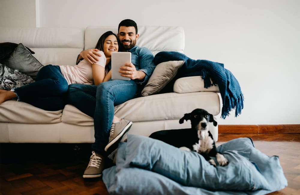 Residents relaxing in their apartment home at Southampton in Benicia, California