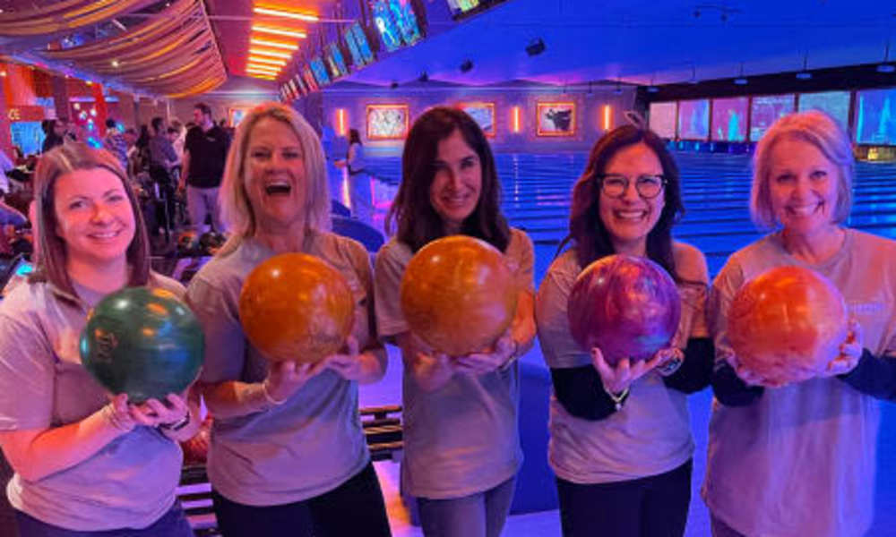 team bowling event at Clearwater Living in Newport Beach, California