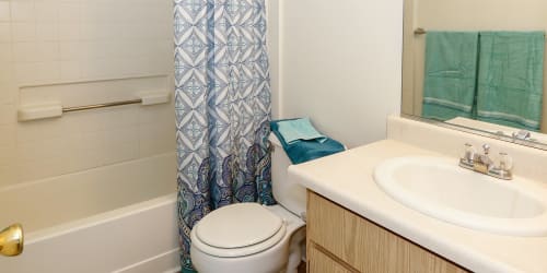 Furnished model bathroom at  Westcreek Apartments in Reno, Nevada