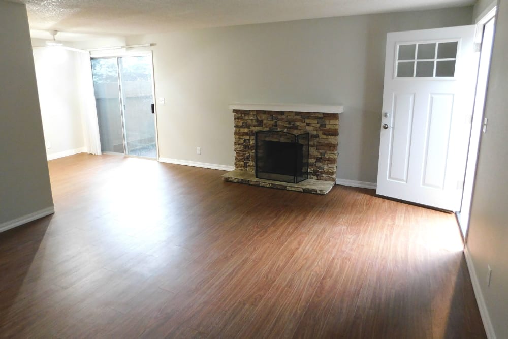 Fireplace offered in living room at Cascade Park in Vancouver, Washington