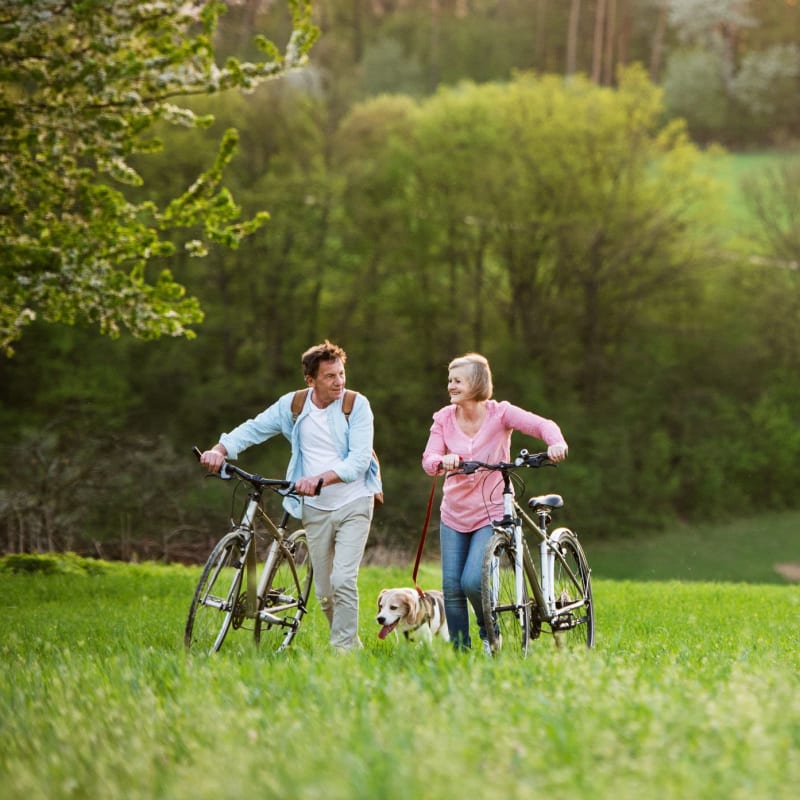 Residents walking their bikes near Waterford Harbour in Groveport, Ohio