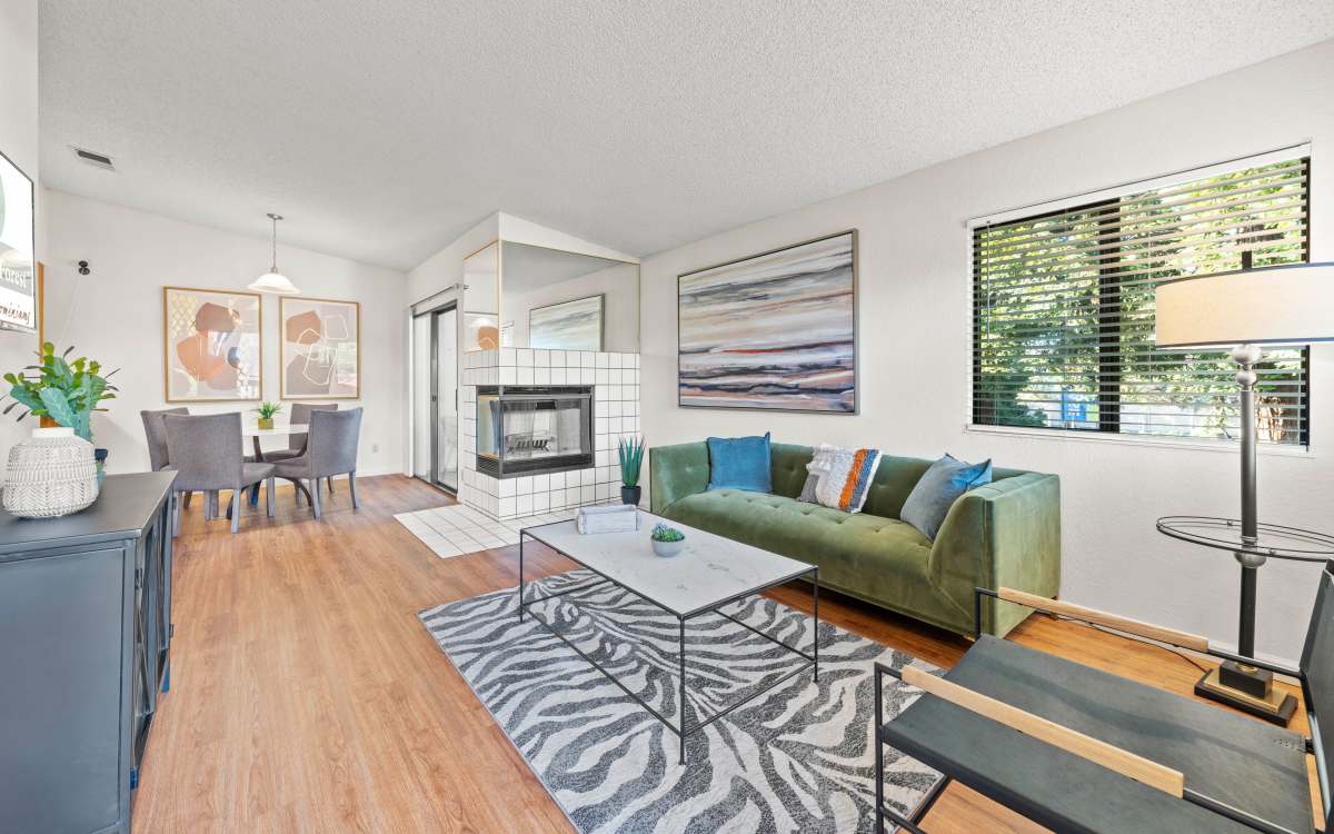 Model living room at Ardenwood Forest Rental Condominiums in Fremont, California