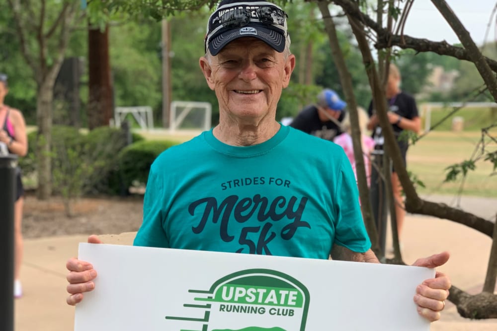 Resident with a running award at The Foothills Retirement Community in Easley, South Carolina