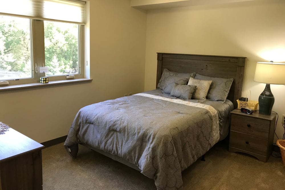 Resident bedroom at Prairie Hills Cedar Rapids in Cedar Rapids, Iowa.