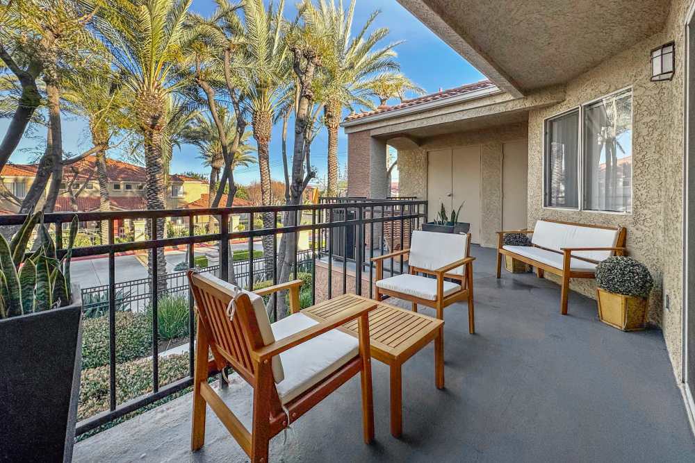 Furnished patio at Tuscany Village Apartments in Ontario, California