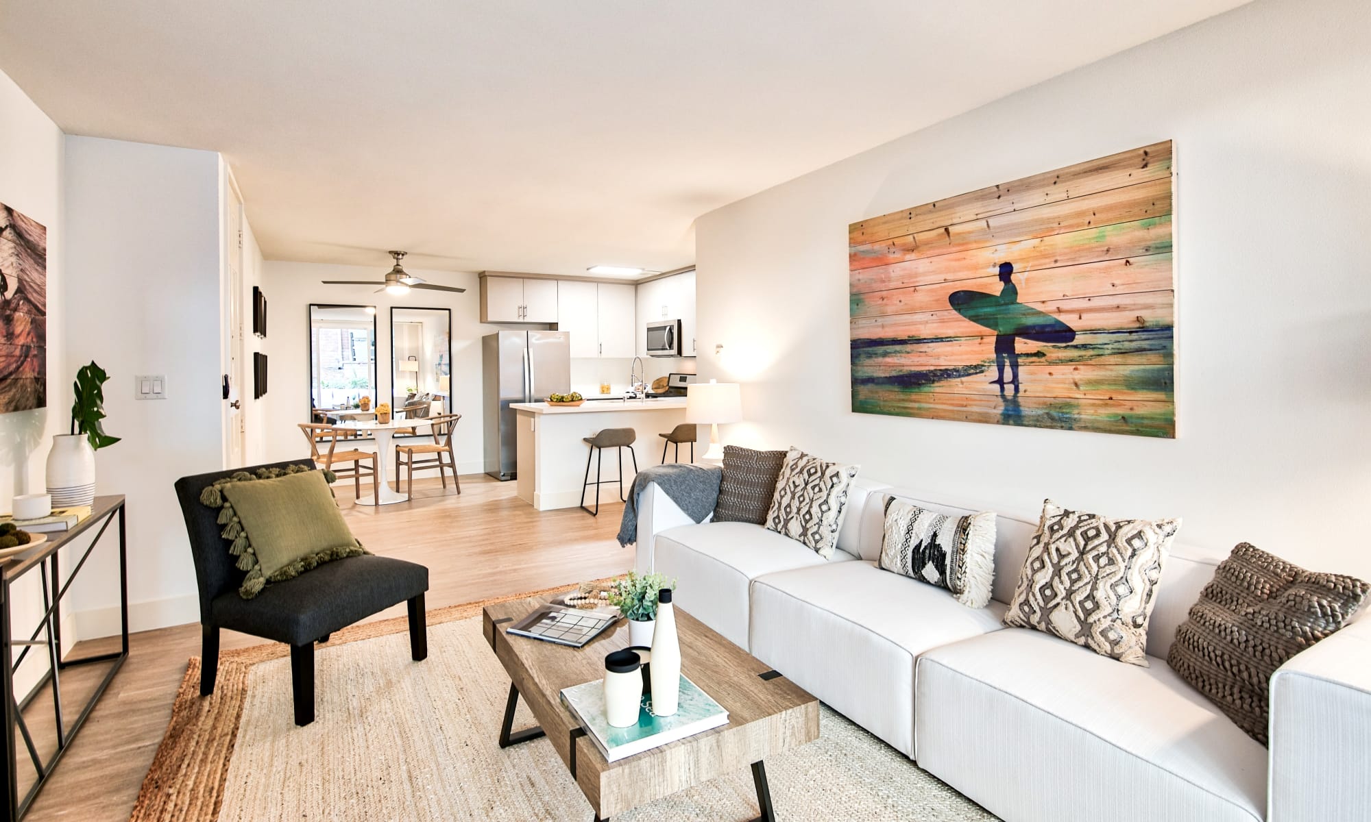 Beautiful living room in a model home at The Meadows in Culver City, California