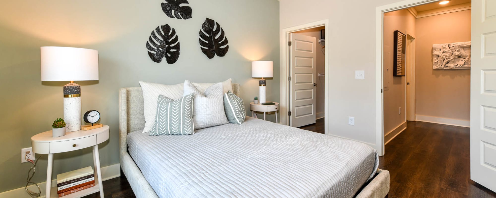 Model bedroom with walk-in closet at Somerset in McDonough, Georgia