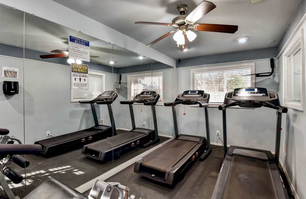 Well equipped fitness center at The Lodge at Timberhill in San Antonio, Texas