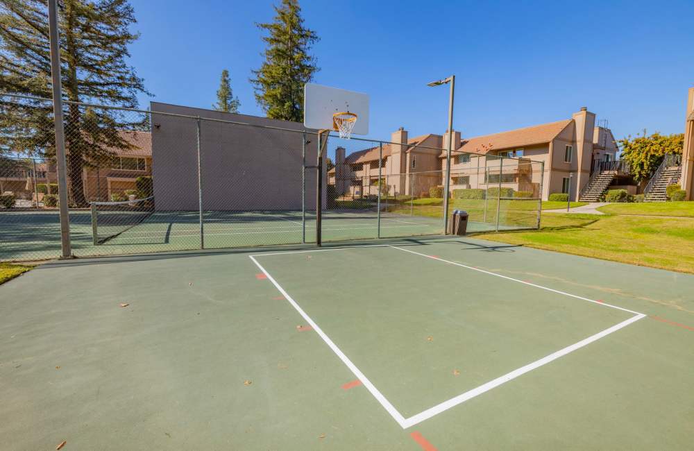 Basketball court at Riverview Gardens Apartments in Fresno, California