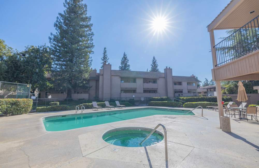 Shimmery pool at Riverview Gardens Apartments in Fresno, California