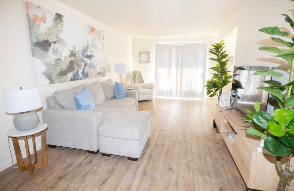 Well-furnished living area at Terrace View Apartments in Fresno, California