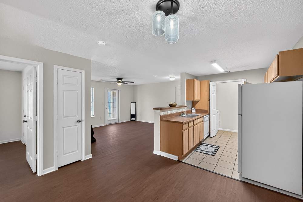 Open concept kitchen and living area at Lakeside in Mt Pleasant, Texas