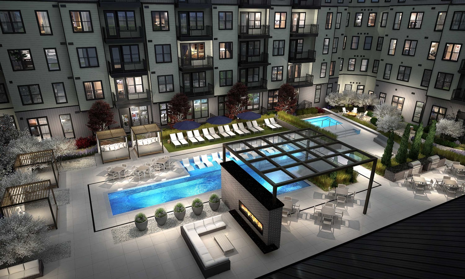 Rendering of residents swimming pool at Ironworks on Fox in Denver, Colorado