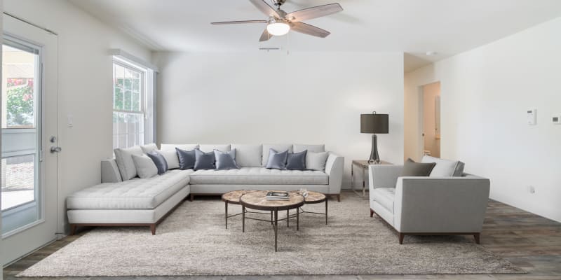 A bright, furnished living room in a home at Aero Ridge in San Diego, California