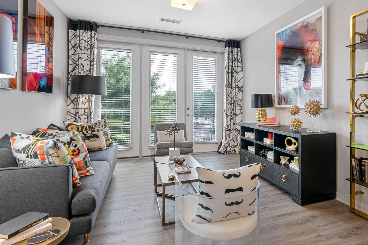 Living space with decoration Selene at Southline in Charlotte, North Carolina