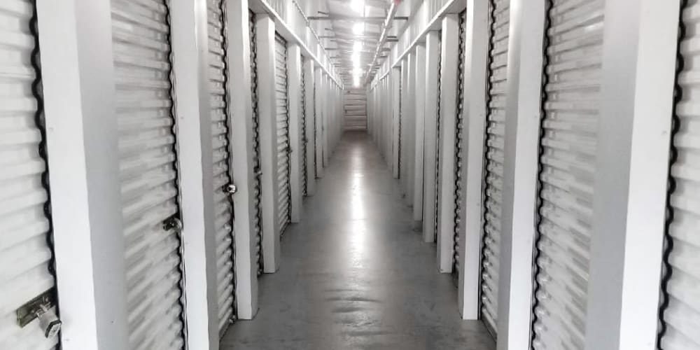 Indoor storage units at StorQuest Self Storage in Farmingdale, New York