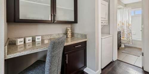 Kitchen with cabinets at Montecito Villas in Sacramento, California