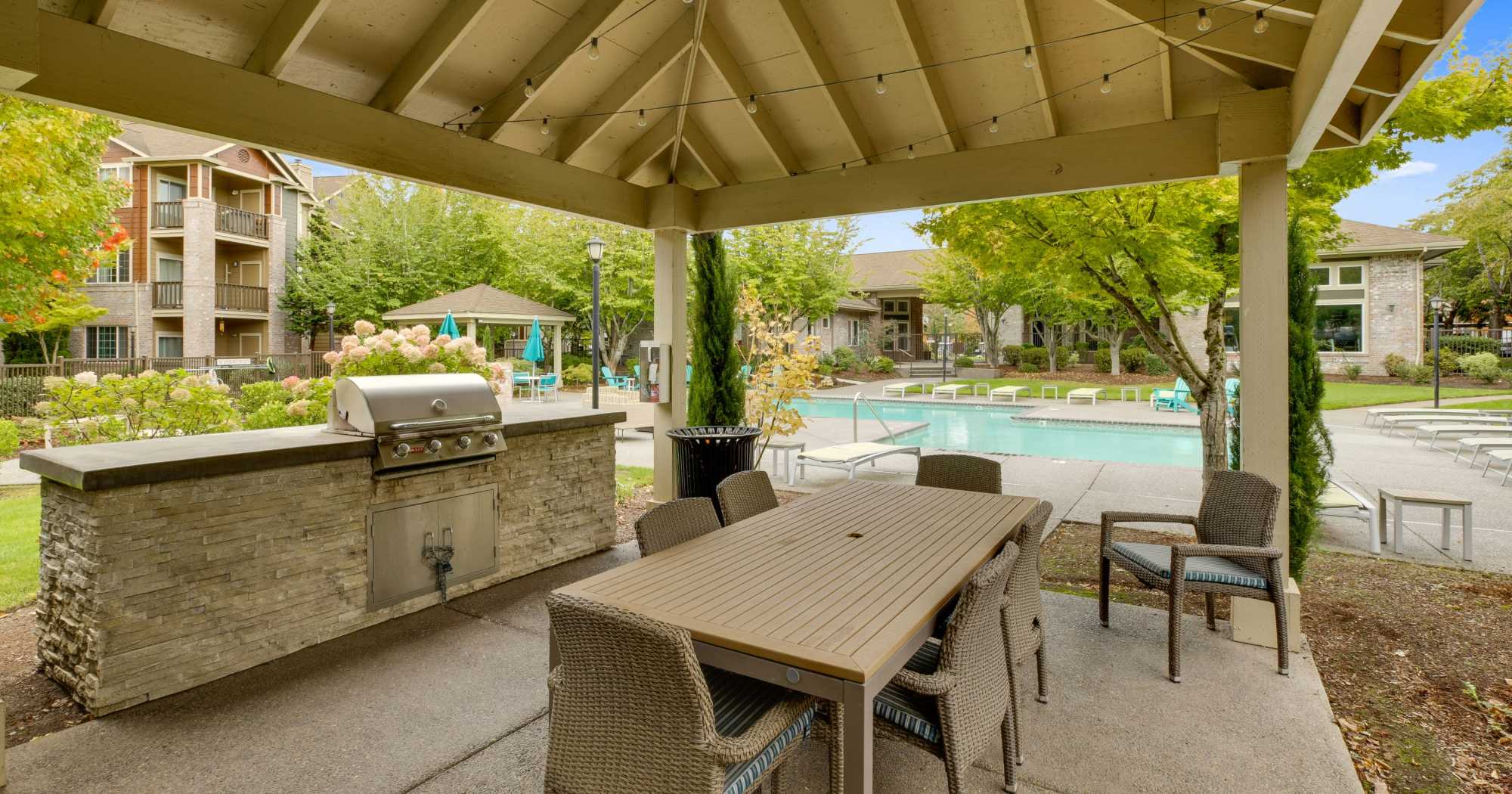 Covered barbeque and grilling area at Hillsboro, Oregon at The Grove at Orenco Station