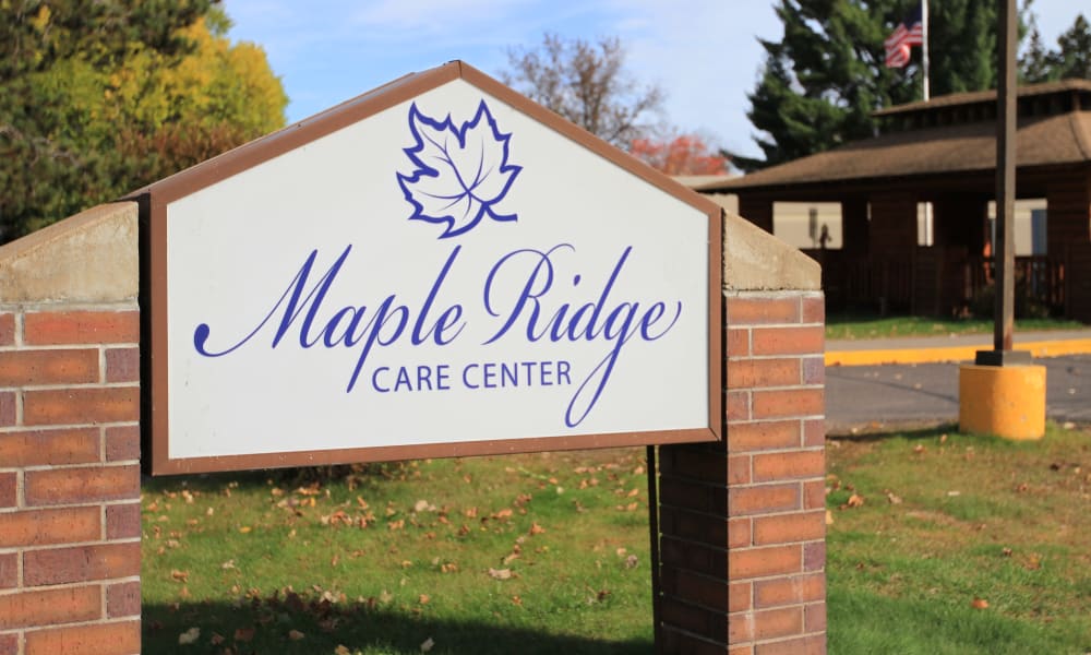 Sign outside of Maple Ridge Care Center in Spooner, Wisconsin