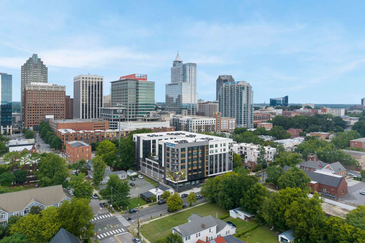 arial view of The Acorn On Person Street and the surrounding Raleigh, North Carolina