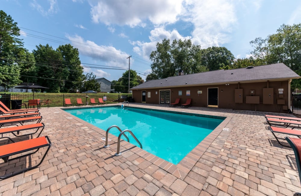 Swimming pool at Waters Edge Apartment Homes in Concord, North Carolina