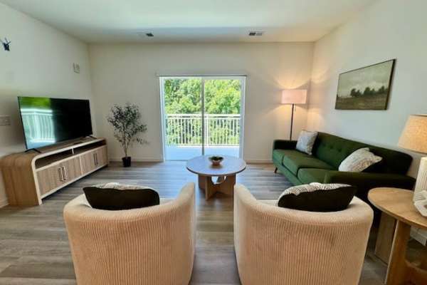 Two armchairs facing a coffee table at Pritchard Park Place in Racine, Wisconsin