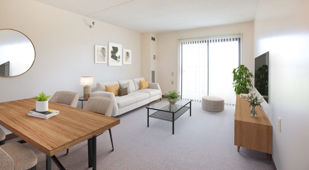 Model living room at Park Place Towers in Mount Clemens, Michigan