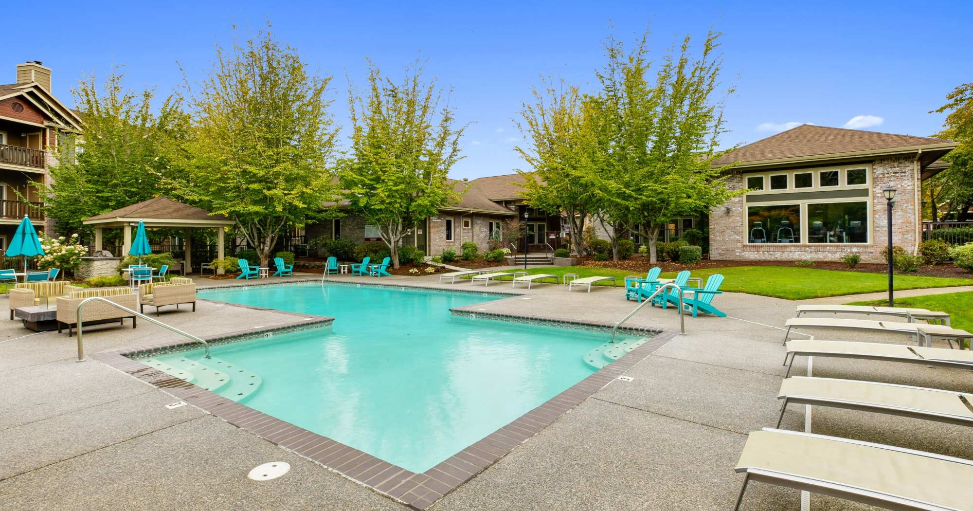 Swimming pool at Hillsboro, Oregon apartments at The Grove at Orenco Station
