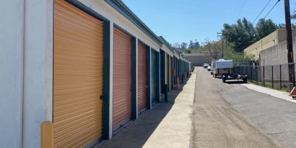 Colorfully painted storage unit doors at Storage Oasis in Santee, California