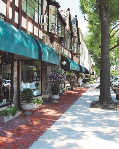 View of the sidewalk outside 15 Parkview in Bronxville, New York