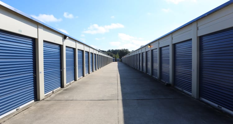 Exterior storage units at Midgard Self Storage in Newberry, Florida