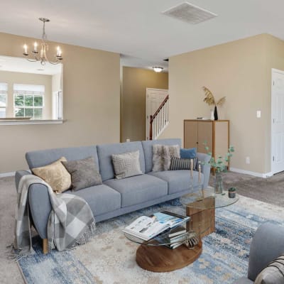 A furnished living room at Columbia Colony in Patuxent River, Maryland