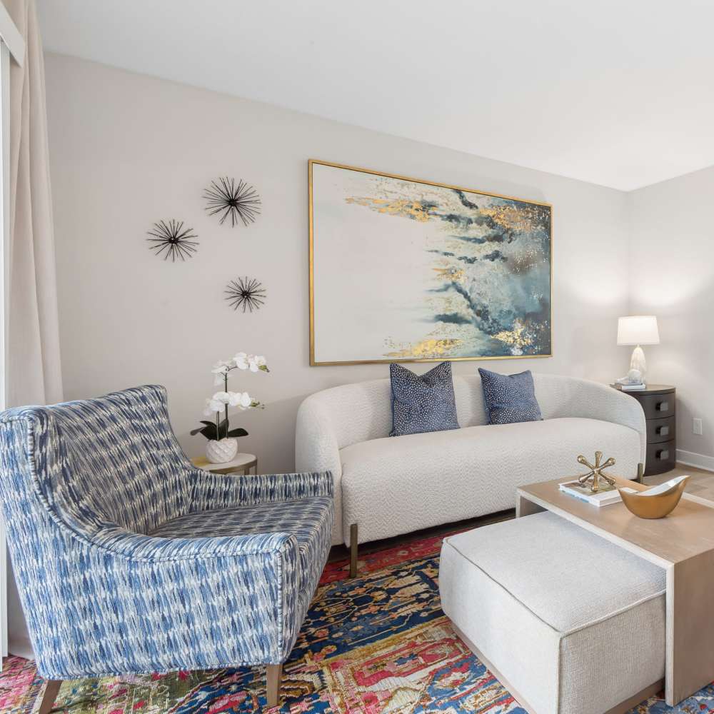 Spacious living room with wood-style flooring at Reserve South in Richmond, Virginia