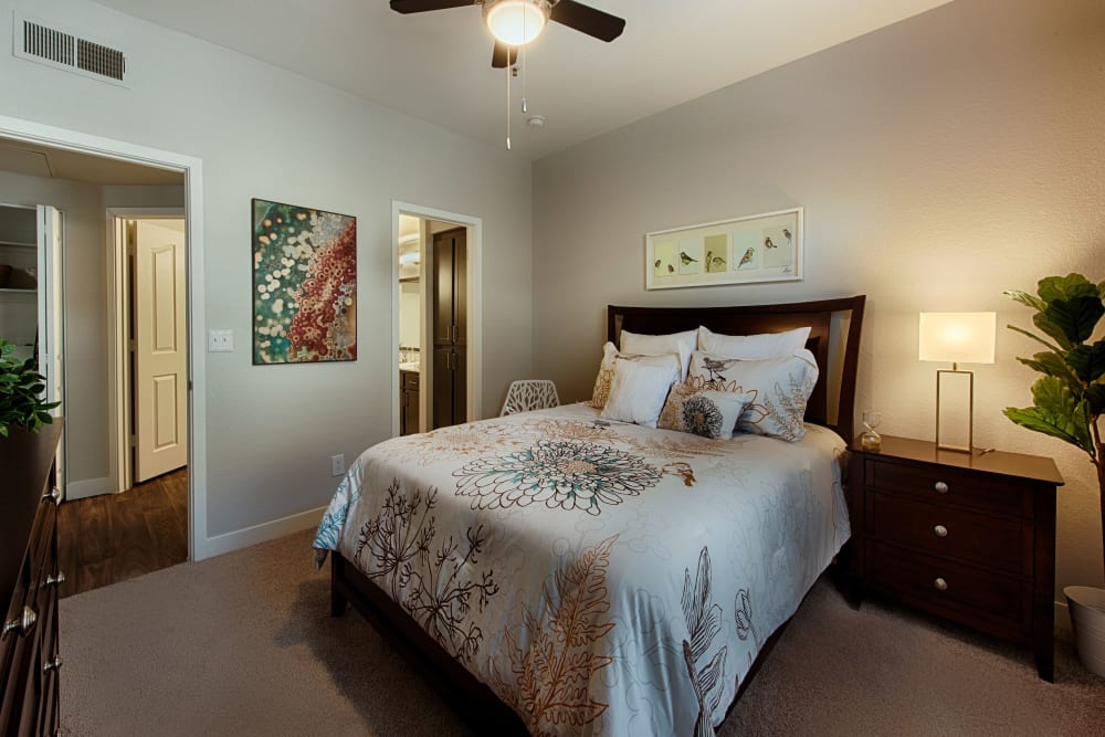 Model bedroom with high ceilings at The Ventura in Chandler, Arizona