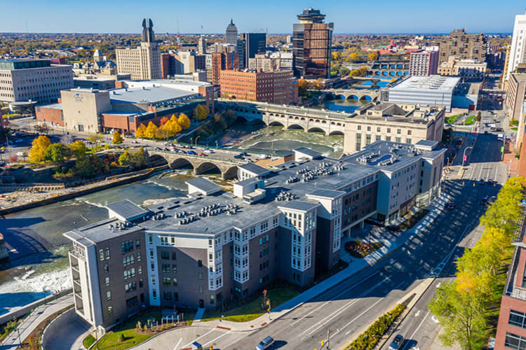 Beautiful downtown views in Rochester, New York from The Nathaniel