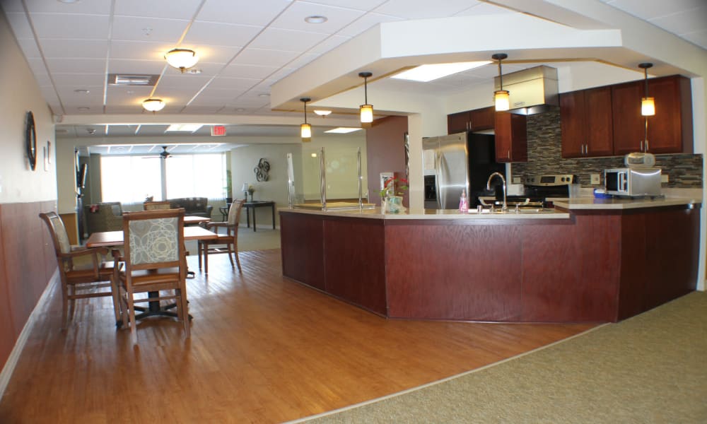 Kitchen and dining room area for residents at Edgerton Care Center in Edgerton, Wisconsin