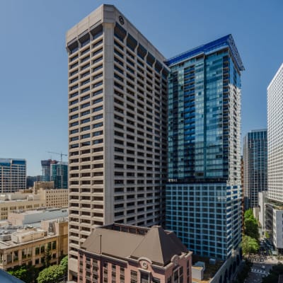 Amazing city view from a model home's private balcony at Tower 801 in Seattle, Washington