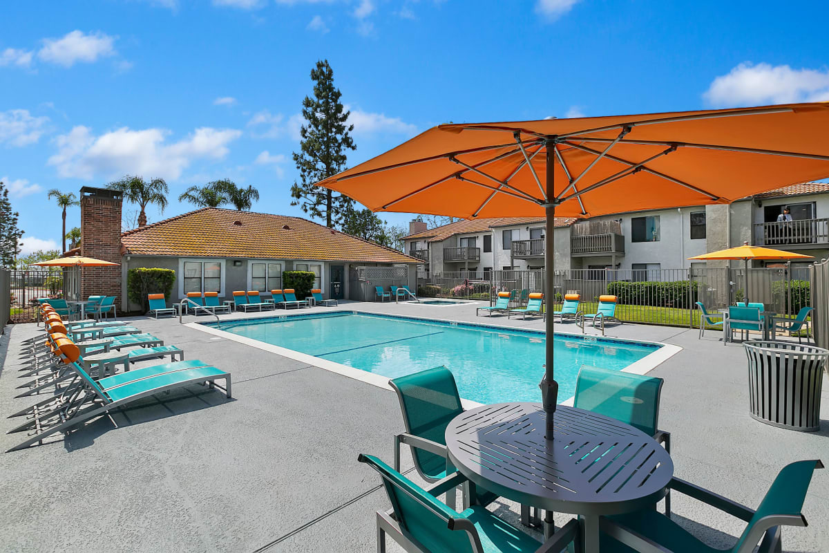 Lounge chairs by the pool at Ardella on Chagall in Moreno Valley, California