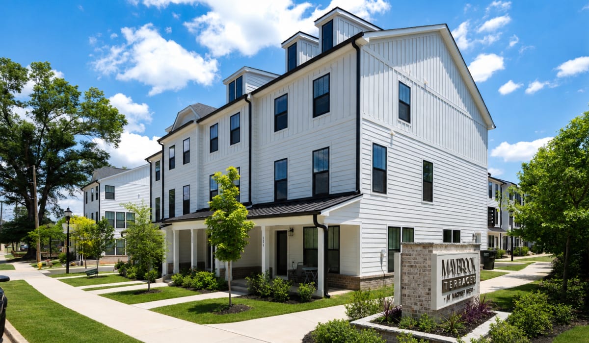 White Building Exterior at Maybrook Terraces in Greenville, South Carolina
