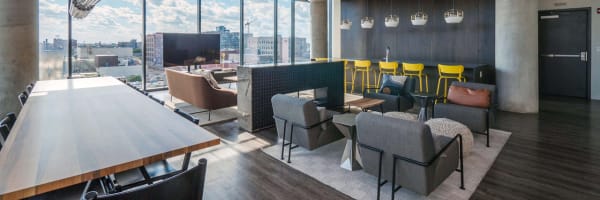 Spacious lounge area residents can relax in at The Parker Fulton Market in Chicago, Illinois