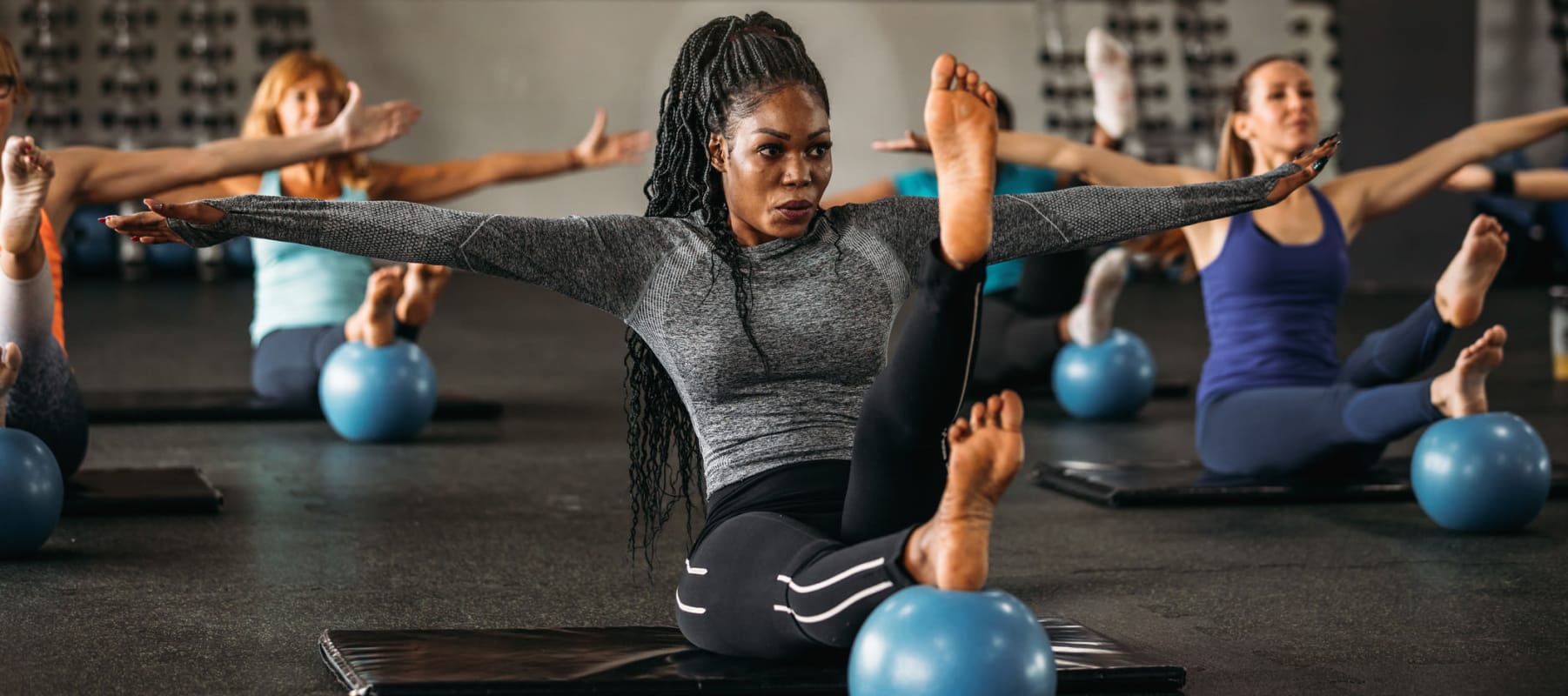 Residents in workout class near 17th Street Lofts in Atlanta, Georgia