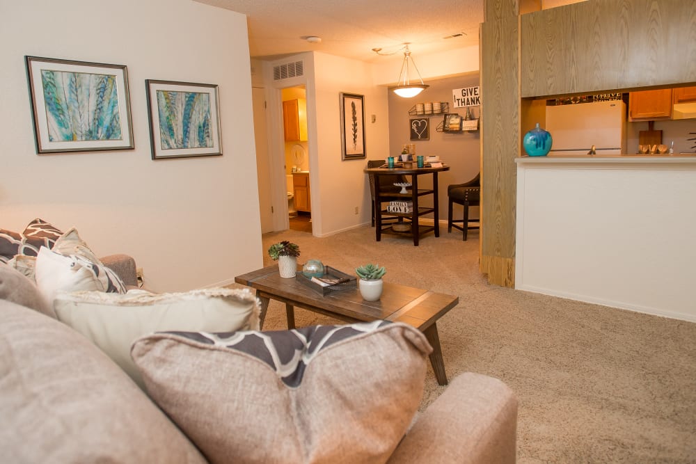 Bright living room at Tammaron Village Apartments in Oklahoma City, Oklahoma