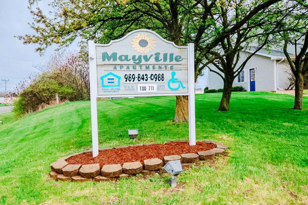 Sign board of the apartment at Mayville Apartments in Mayville, Michigan