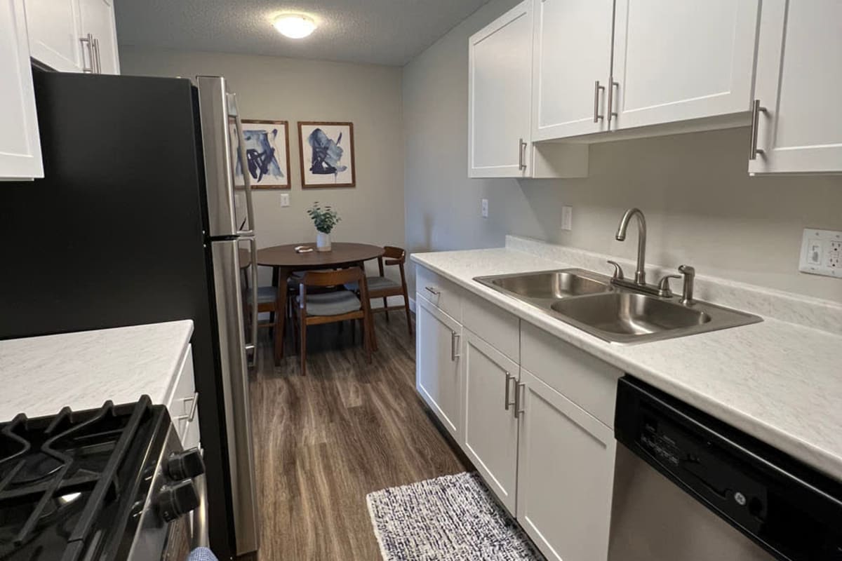 Stainless-steel appliances in a kitchen at The Pointe at Cedar Grove in Eagan, Minnesota