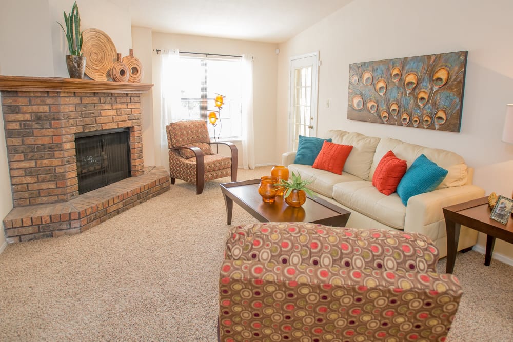 Cozy living room at Barrington Apartments in Tulsa, Oklahoma