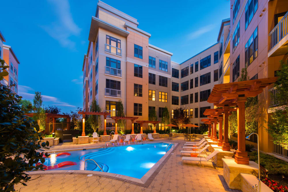 Pool at night at Solaire 10914 Georgia in Silver Spring, Maryland