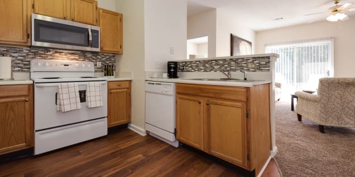 The Waterway Apartment Homes offers a kitchen room in Lexington, SC