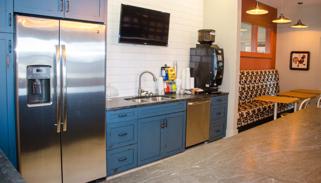 Kitchen with stainless-steel appliances at The Nest on 17 in Carrollton, Virginia