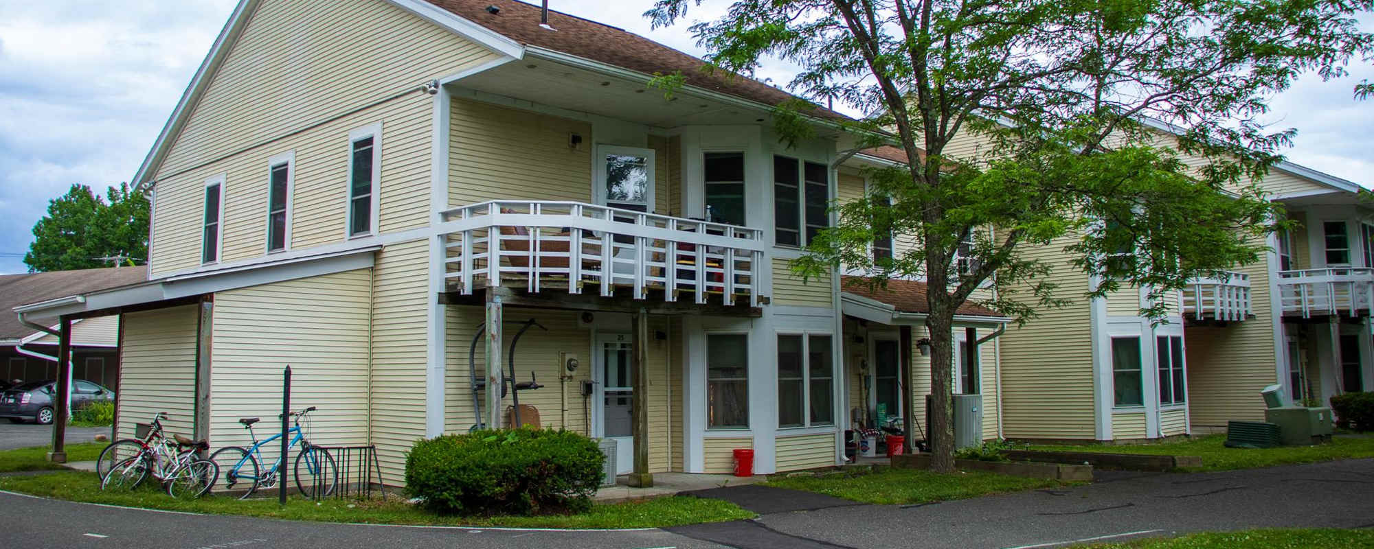 Exterior side view of the apartment at Pomeroy Lane Cooperative in Amherst, Massachusetts
